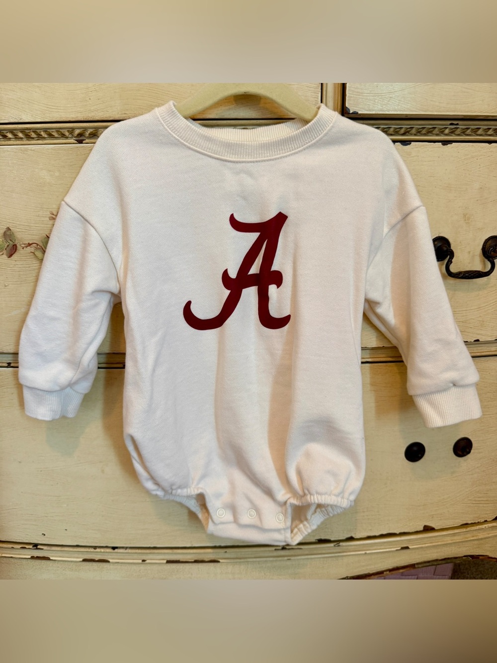Cream Sweatshirt Onesie with Bama Crimson 'A' Graphic